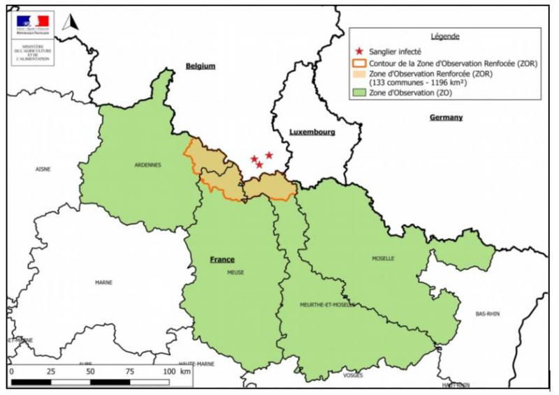 Figure 1. Mise en place des zones d’observation et d’observation renforcée le 14 septembre 2018