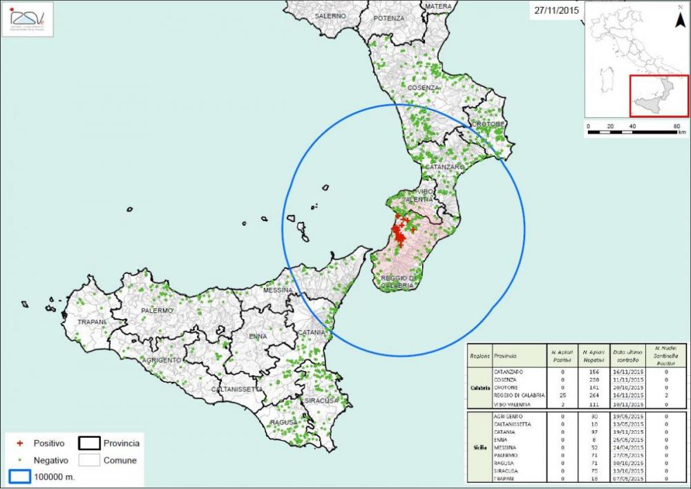 Carte 3 Zones de surveillance d'A. tumida en Italie