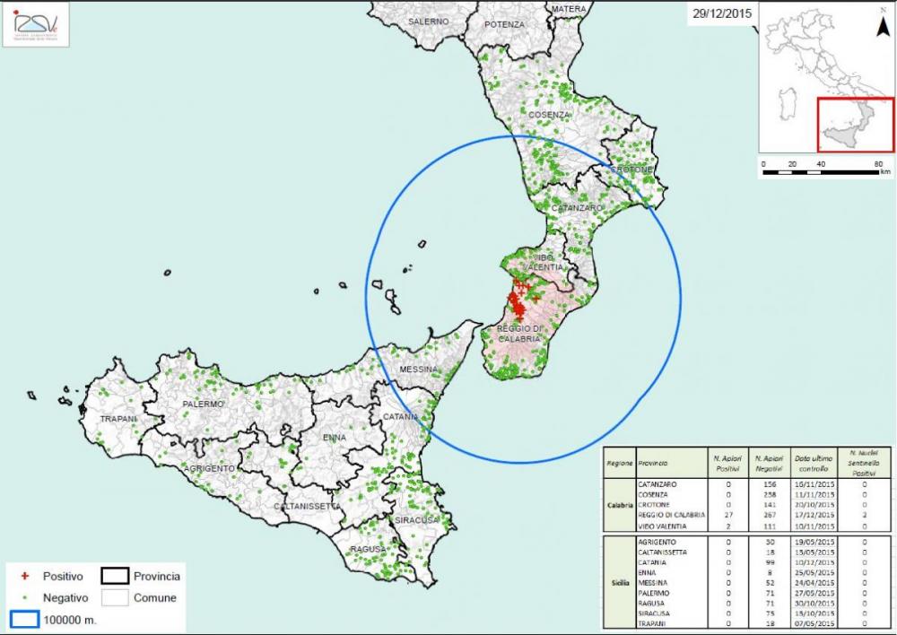 Carte 3  Zones de surveillance d'A. tumida en Italie