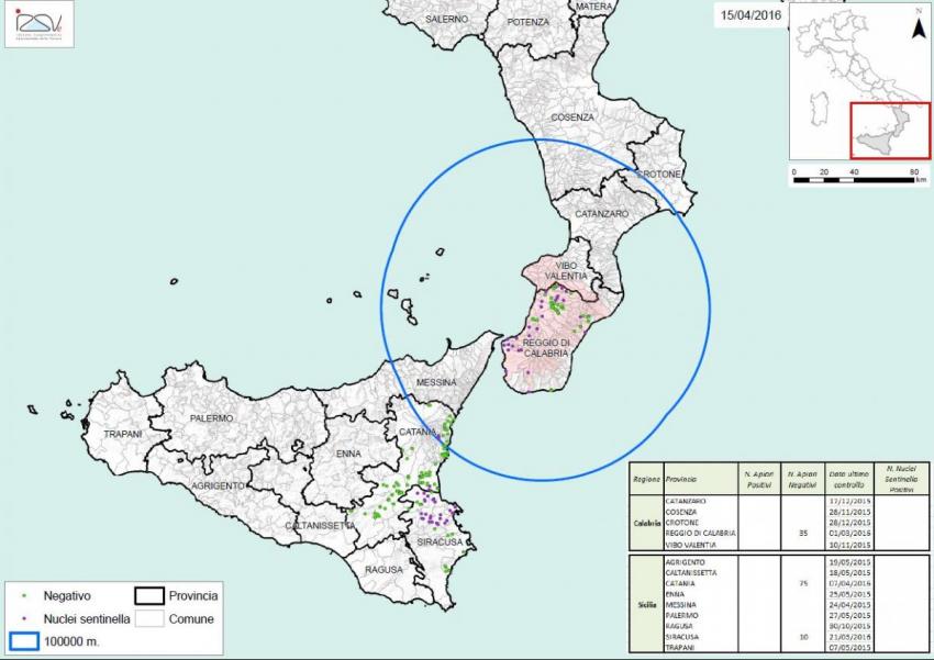 Carte 3  Zones de surveillance d'A. tumida en Italie