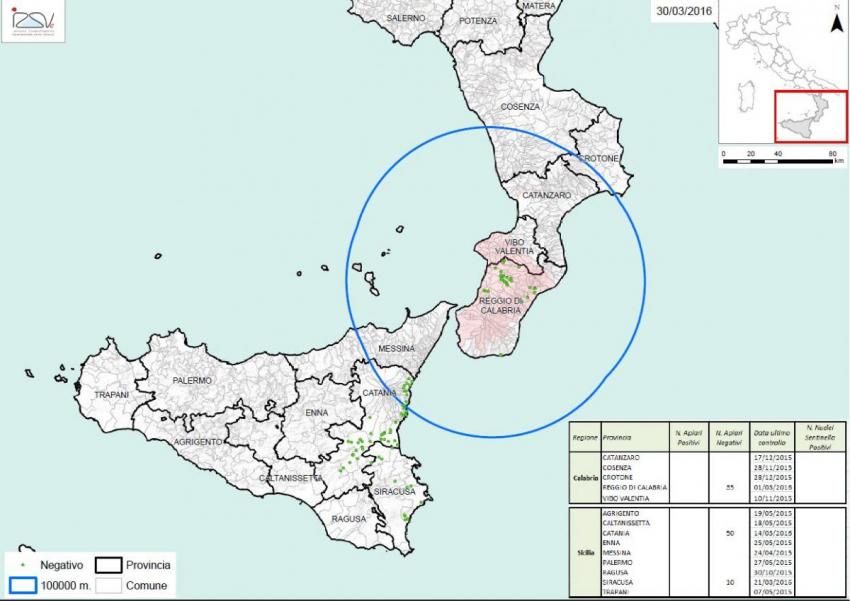 Carte 3 Zones de surveillance d'A. tumida en Italie