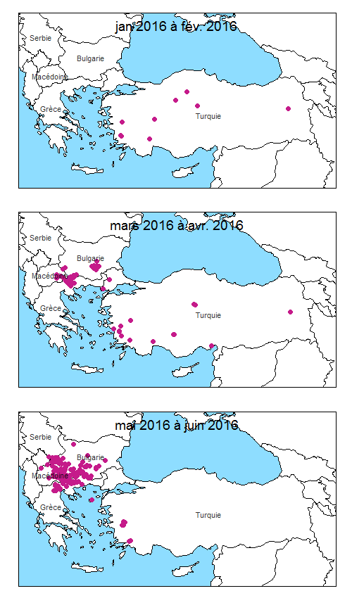 Figure 1 Foyers de dermatose nodulaire contagieuse bovine