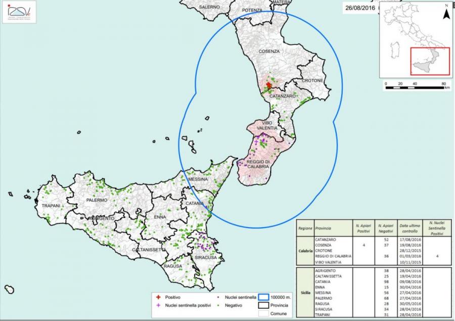 Figure 3 Zone de surveillance en Calabre au 26 août 2016.