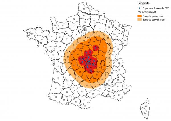 Figure 1 Zones réglementées FCO au 1er octobre 2015