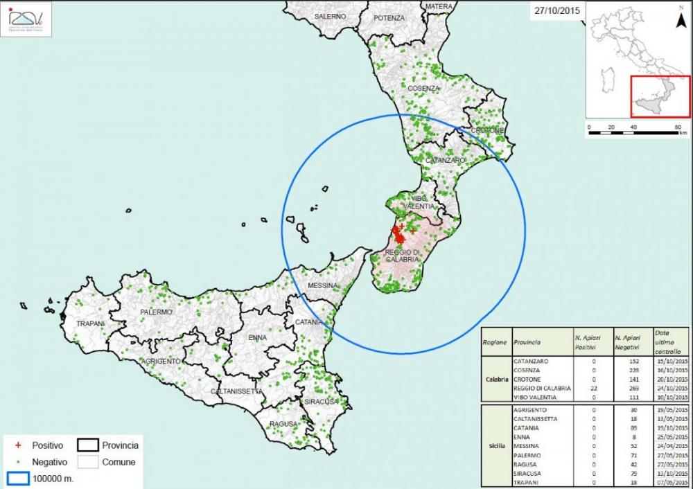 Carte 3 Zones de surveillance d'A. tumida en Italie 