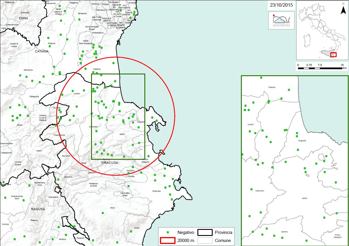 Carte 2 Localisation des foyers d'infestation par A. tumida en Sicile