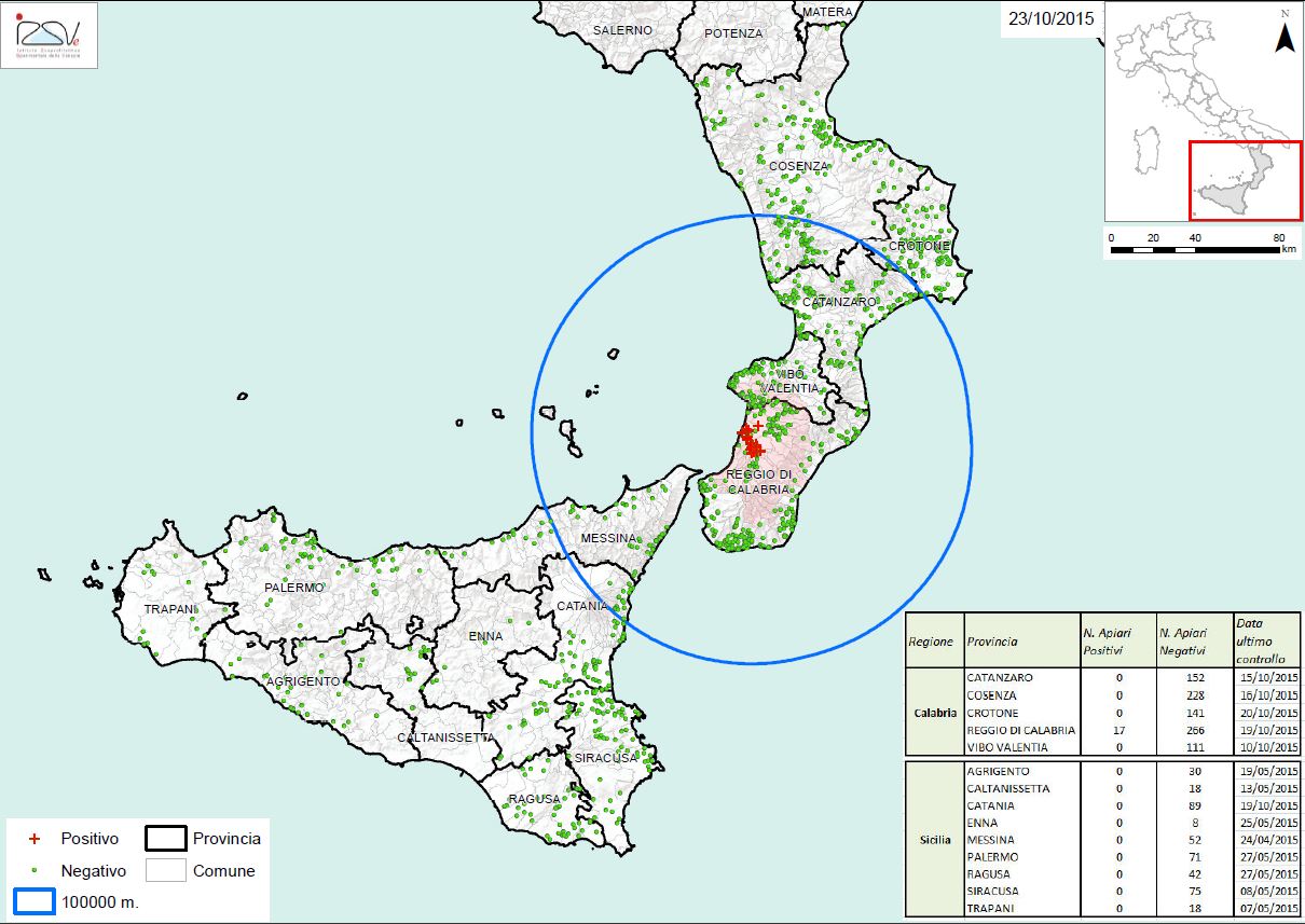 Carte 3 Zones de surveillance d'A. tumida en Italie