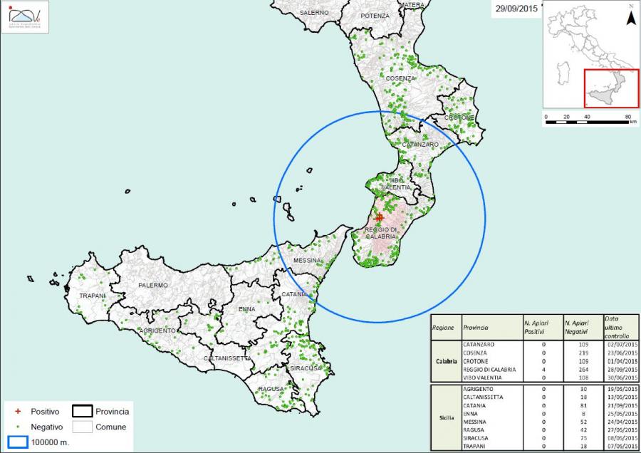 Carte 3 Zones de surveillance d'A. tumida en Italie (29/09/2015)