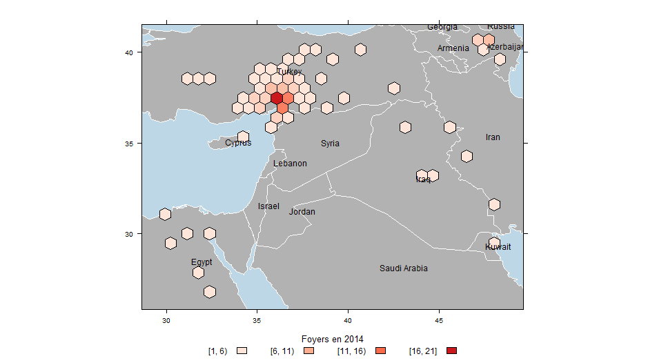 Figure 2. Foyers de la DNC déclarés en 2014 par les  pays de la zone Méditerranée et Moyen-Orient. 