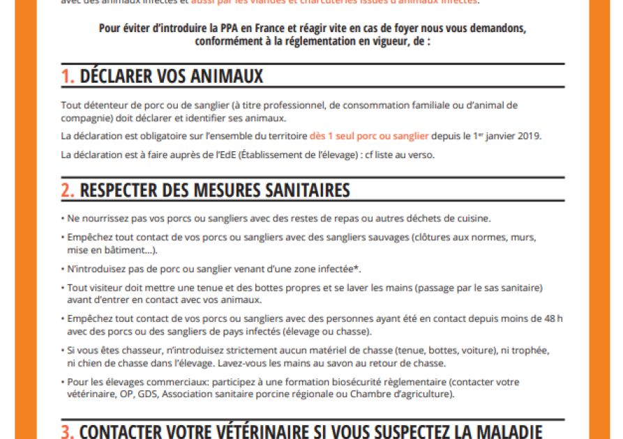 Fiche détenteurs de porcs ou de sangliers - Déclaration obligatoire PPA