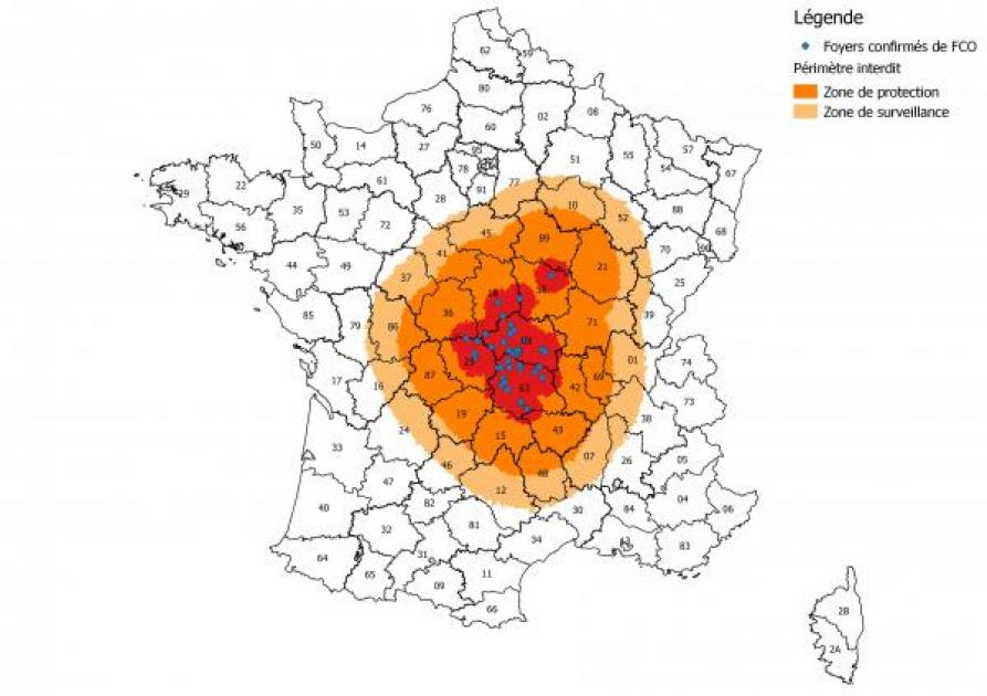 Figure 1 Zones réglementées FCO au 1er octobre 2015